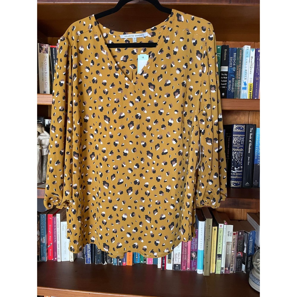 Collective Concepts Yellow Leopard Print Blouse